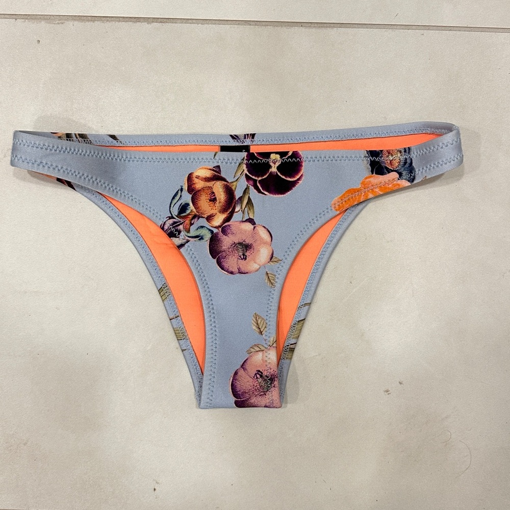 Triangl Swimwear Floral Neoprene Bikini Bottom - Orange and Purple